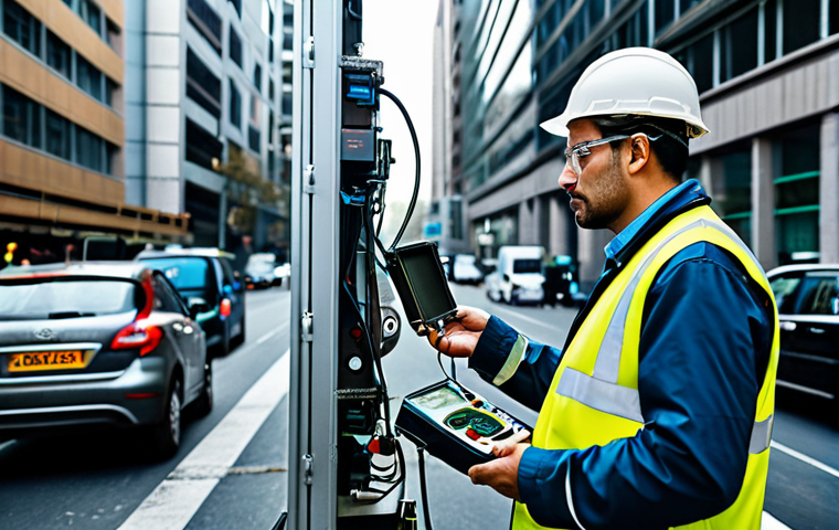 **
"A professional environmental engineer, fully clothed in modest attire, examining air quality monitoring equipment in a bustling urban setting. The scene includes various measuring instruments and safety gear. Safe for work, appropriate content, professional, perfect anatomy, natural proportions, high quality."
**