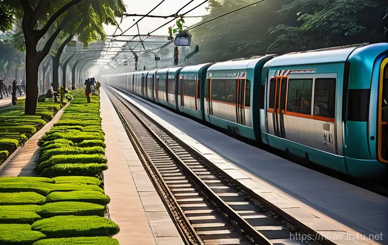 대기환경관리 정책과 기술 변화 - **Prompt:** "A bustling, futuristic cityscape in India, bathed in warm, early morning sunlight. The ...