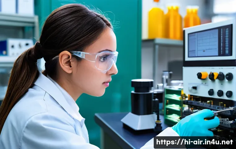 대기환경기사 실기시험 장비 사용법 - **Prompt 1: Focused Lab Safety and Equipment Familiarity**
    "A young, dedicated female environmen...