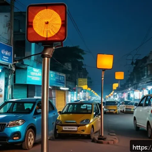 Home 28 대기오염 측정 실무 케이스 스터디 - A detailed urban street scene in an Indian neighborhood during evening rush hour, showing compact ai...